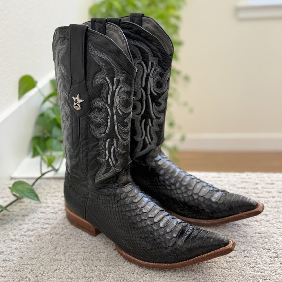 Los Altos Boots Men 9.5 EE Black Genuine Python Square Toe Cowboy Western Boots